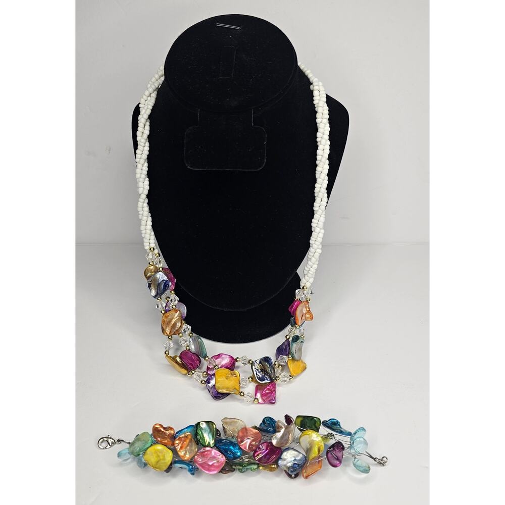 Southwest Triple Strand NECKLACE BRACELET Baroque Gemstone Vintage JEWELRY GIFT